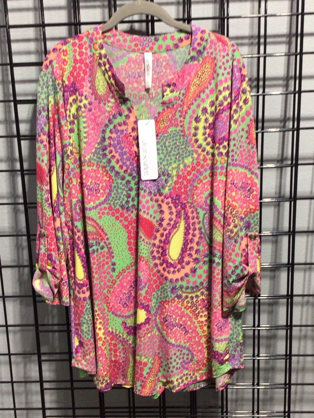 Scarlett Floral Patchwork Popover Top in Neon Pink, Lime & Purple